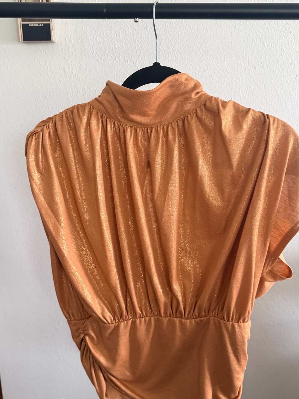Anthropologie Shimmery Copper High-Neck Blouse